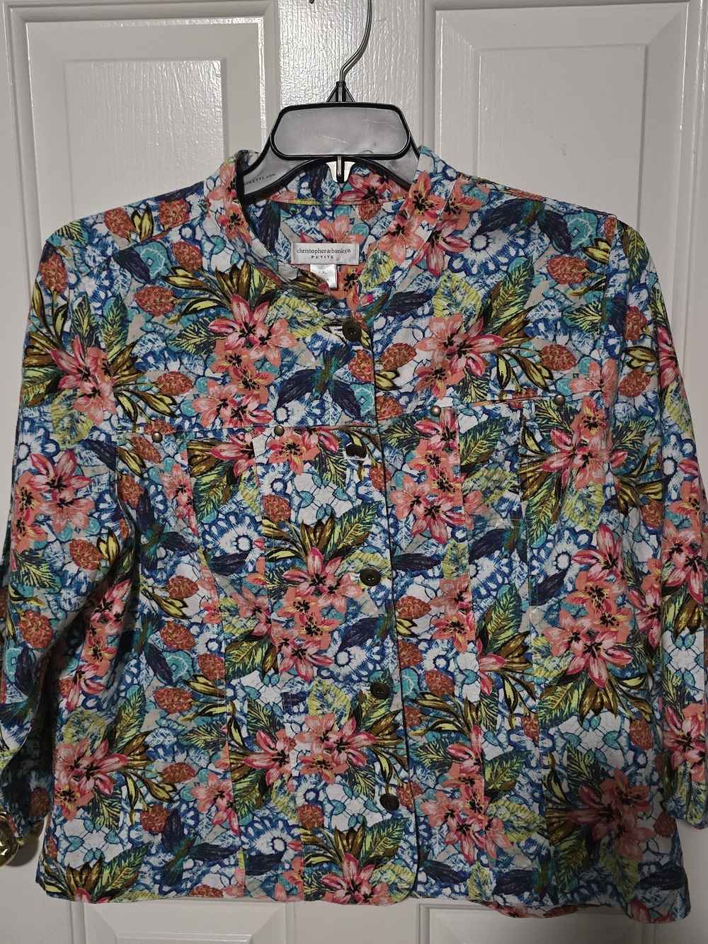 Christopher Banks Floral Button Front Jacket - Blue Multi